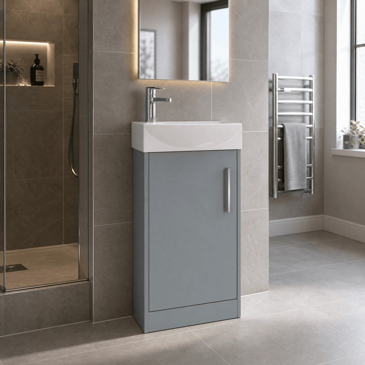 [BFPF2321R] Winshill Contemporary 1 Door Floor Standing Cloakroom Vanity Unit with Basin - Choice of Orientation and Colour