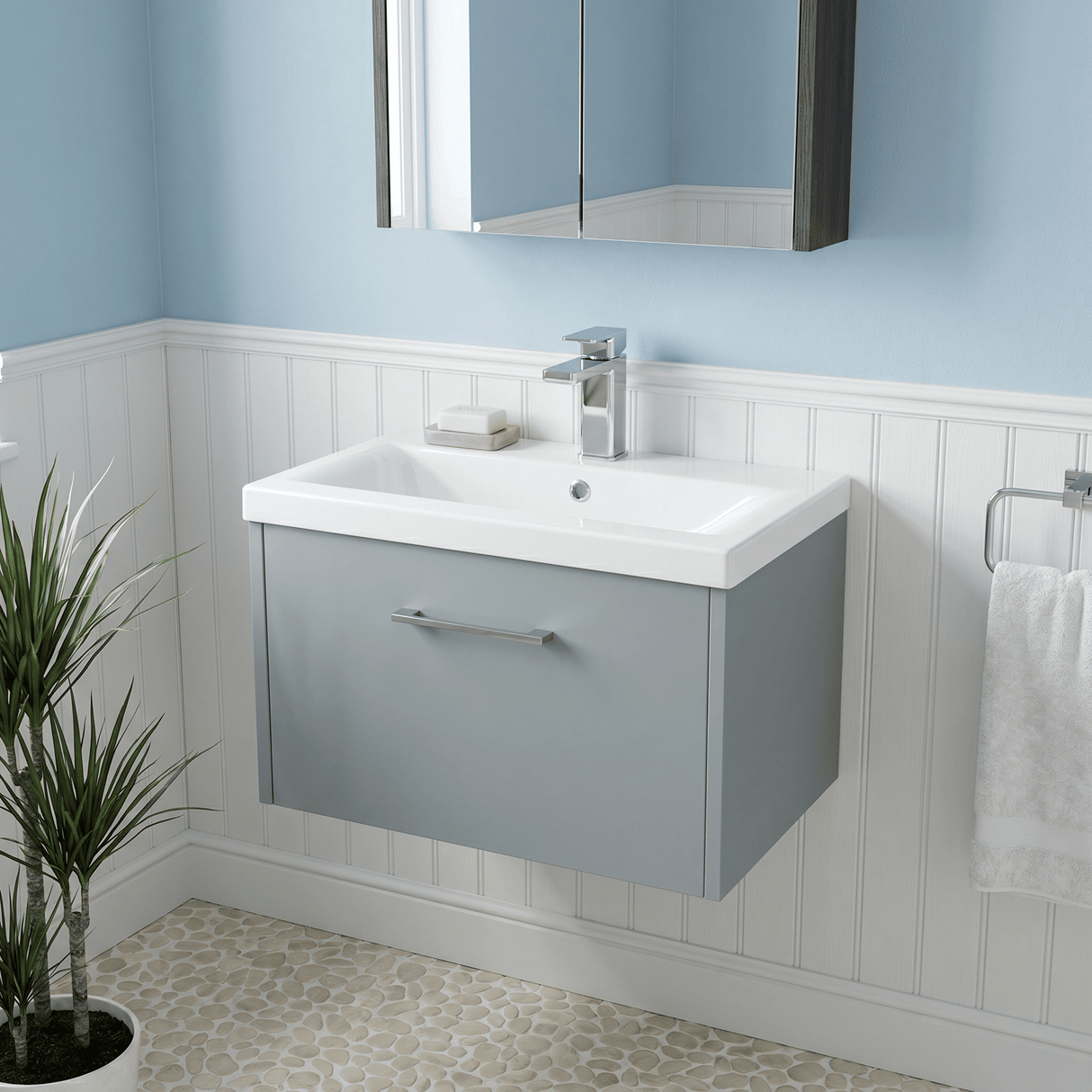 [BFPF2322A] Winshill Contemporary 1 Drawer Wall Hung Vanity Unit with Mid-Edge Basin - Choice of Size and Colour