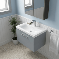 [BFPF2322A] Winshill Contemporary 1 Drawer Wall Hung Vanity Unit with Mid-Edge Basin - Choice of Size and Colour