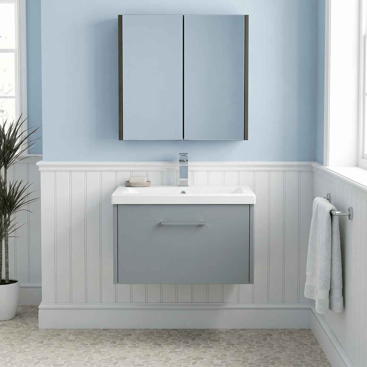 [BFPF2322A] Winshill Contemporary 1 Drawer Wall Hung Vanity Unit with Mid-Edge Basin - Choice of Size and Colour - Silo