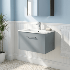 [BFPF2322B] Winshill Wall Hung 1 Drawer Vanity Unit with 1 Tap Hole Minimalist Basin, Choice of Size and Colour