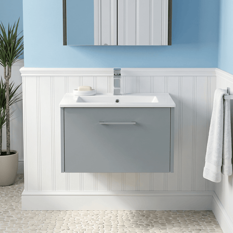 [BFPF2322B] Winshill Wall Hung 1 Drawer Vanity Unit with 1 Tap Hole Minimalist Basin, Choice of Size and Colour - Silo