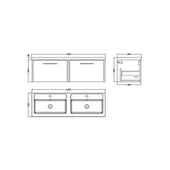 [BFPF2322C] Winshill Contemporary 2 Drawer 1200mm Wall Hung Vanity Unit with Thin Edge Basin - Choice of Colour - Technical Drawing