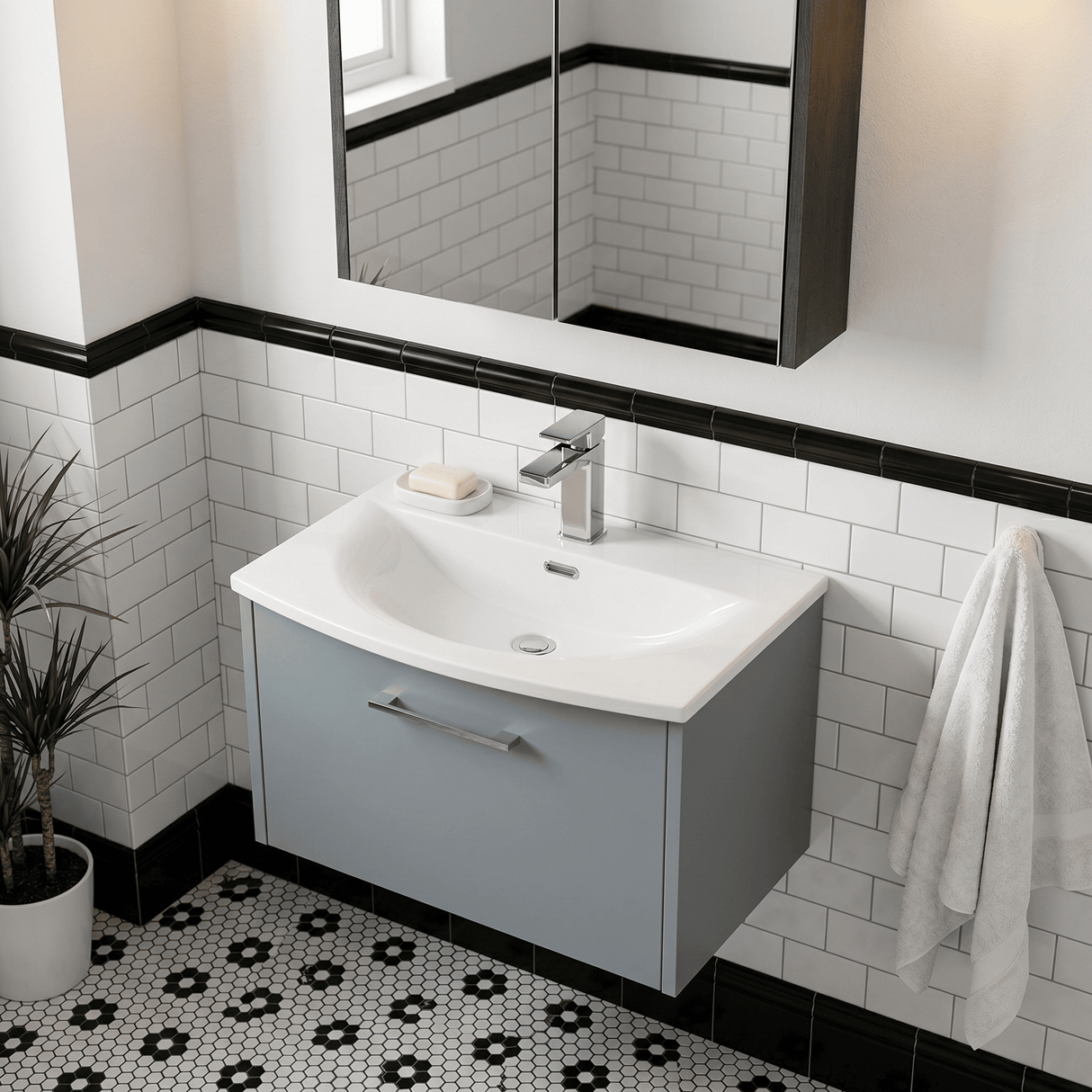[BFPF2322G] Winshill Contemporary 1 Drawer Wall Hung Vanity Unit with Curved Basin, Choice of Size and Colour