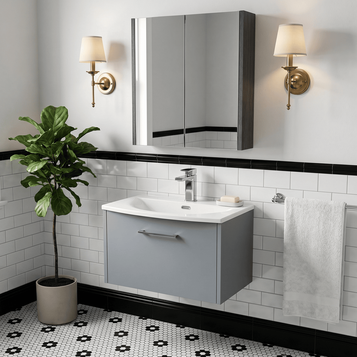 [BFPF2322G] Winshill Contemporary 1 Drawer Wall Hung Vanity Unit with Curved Basin, Choice of Size and Colour