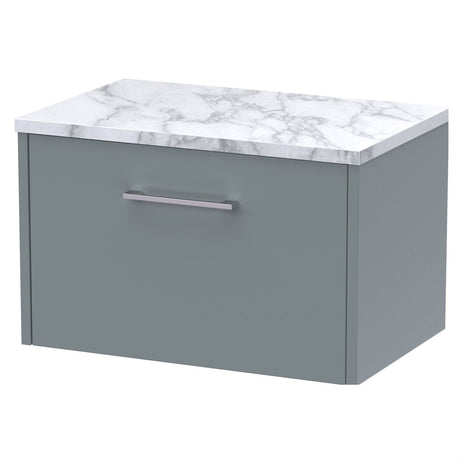 [BFPF2322LCM] Winshill Contemporary 1 Drawer Wall Hung Vanity Unit with Carrera Marble Laminate Worktop - Choice of Size and Colour - Cutout