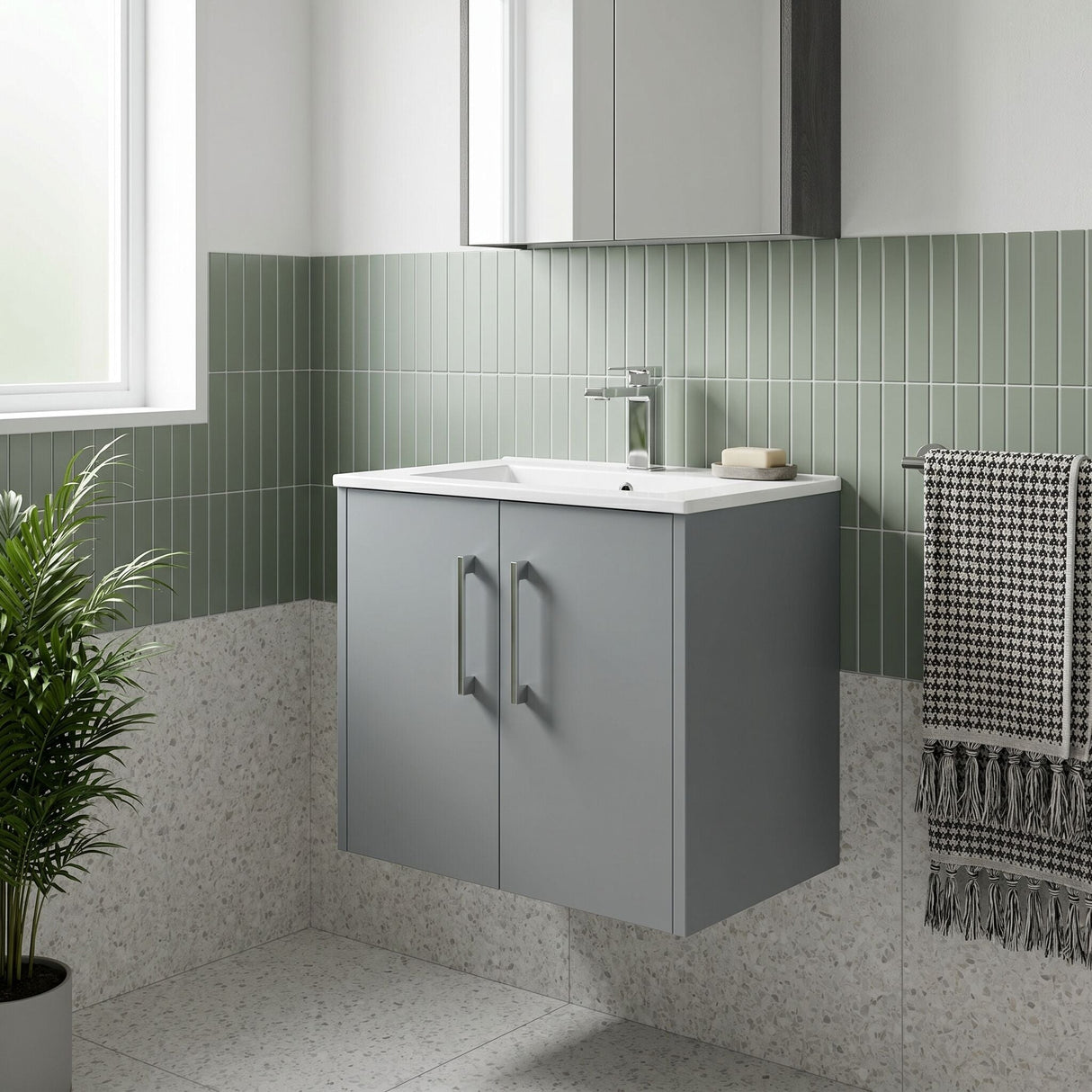 [BFPF2323B] Winshill Contemporary 2 Door Wall Hung Vanity Unit with Minimalist Basin - Choice of Size and Colour