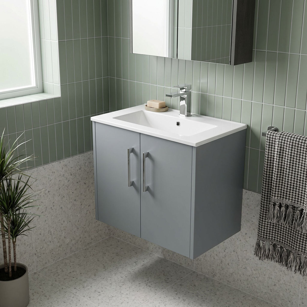 [BFPF2323B] Winshill Contemporary 2 Door Wall Hung Vanity Unit with Minimalist Basin - Choice of Size and Colour
