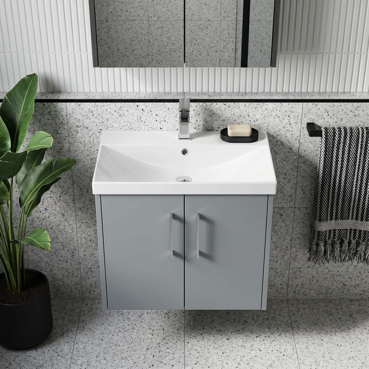 [BFPF2323D] Winshill Contemporary 2 Door Wall Hung Vanity Unit with Thin Edge Basin - Choice of Size and Colour