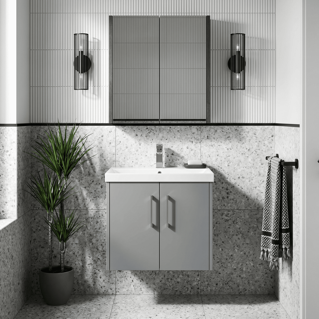 [BFPF2323D] Winshill Contemporary 2 Door Wall Hung Vanity Unit with Thin Edge Basin - Choice of Size and Colour