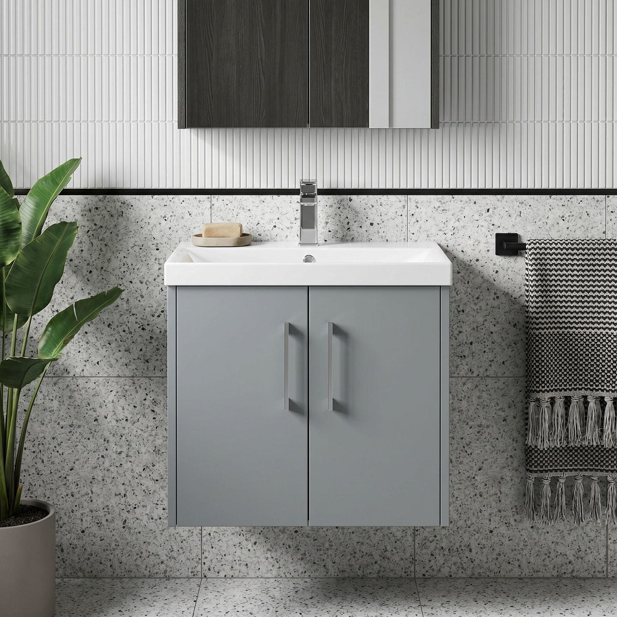 [BFPF2323D] Winshill Contemporary 2 Door Wall Hung Vanity Unit with Thin Edge Basin - Choice of Size and Colour - Silo