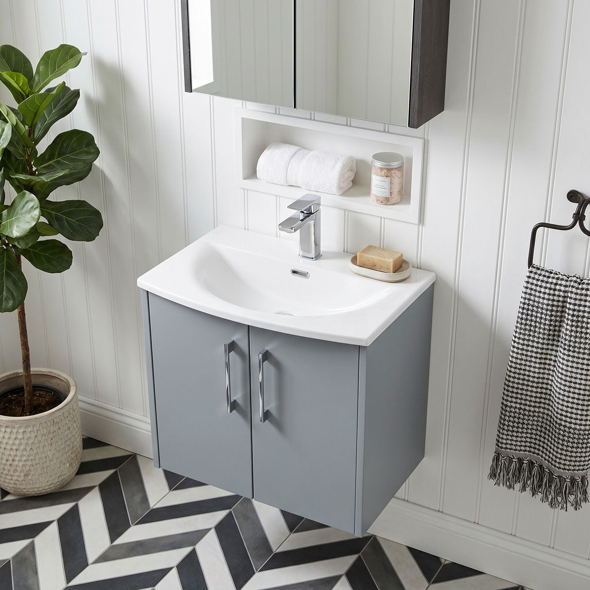 [BFPF2323G] Winshill Contemporary 2 Door Wall Hung Vanity Unit with Curved Basin - Choice of Size and Colour