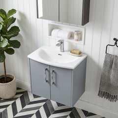 [BFPF2323G] Winshill Contemporary 2 Door Wall Hung Vanity Unit with Curved Basin - Choice of Size and Colour