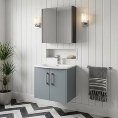 [BFPF2323G] Winshill Contemporary 2 Door Wall Hung Vanity Unit with Curved Basin - Choice of Size and Colour