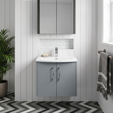 [BFPF2323G] Winshill Contemporary 2 Door Wall Hung Vanity Unit with Curved Basin - Choice of Size and Colour - Silo