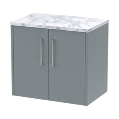 [BFPF2323LCM] Winshill Contemporary 2 Door Wall Hung Vanity Unit with Carrera Marble Laminate Worktop - Choice of Colour - Cutout
