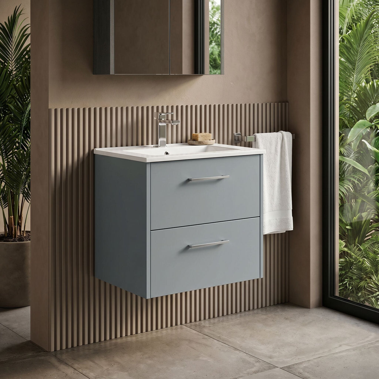 [BFPF2324B] Winshill Contemporary 2 Drawer Wall Hung Vanity Unit with Minimalist Basin, Choice of Size and Colour