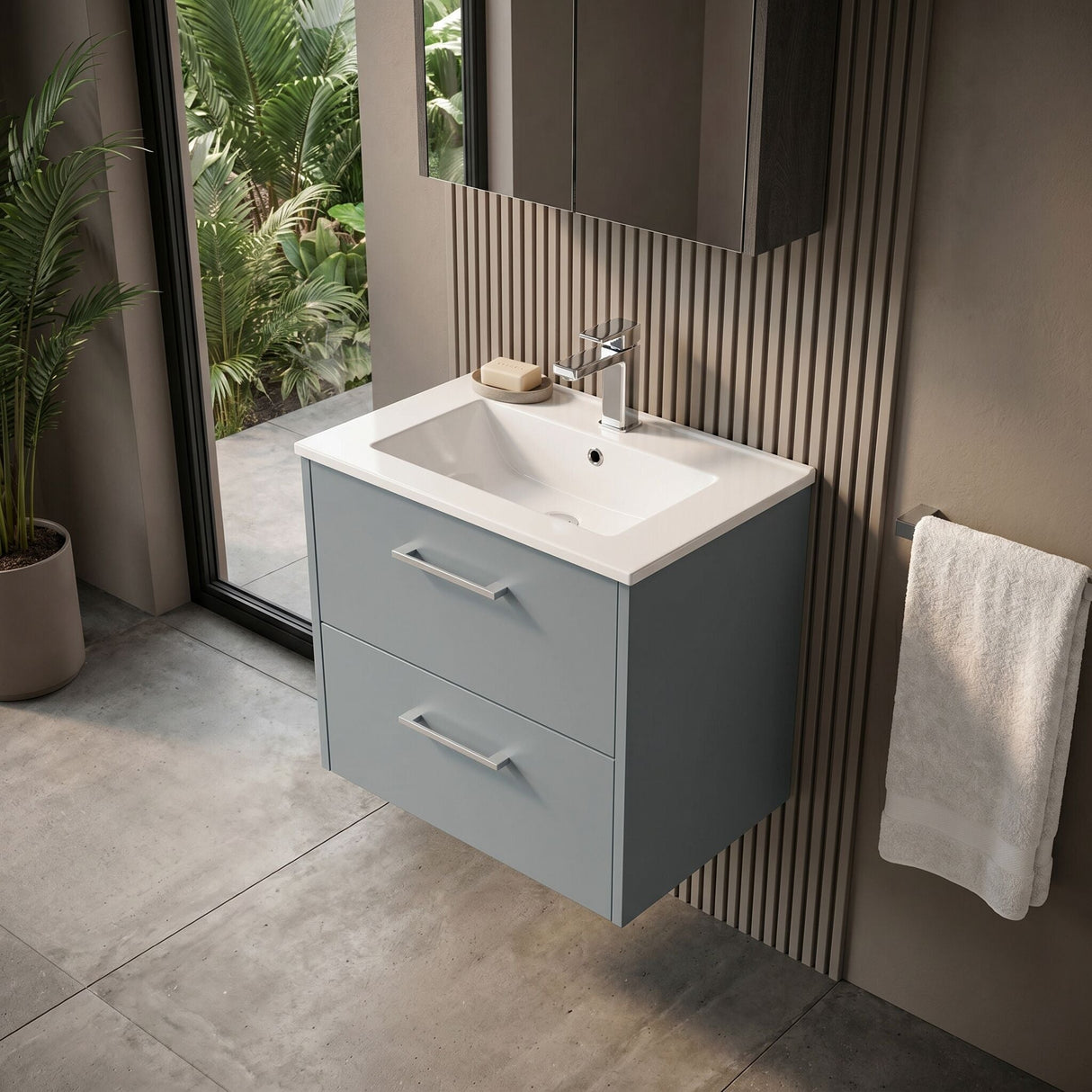 [BFPF2324B] Winshill Contemporary 2 Drawer Wall Hung Vanity Unit with Minimalist Basin, Choice of Size and Colour