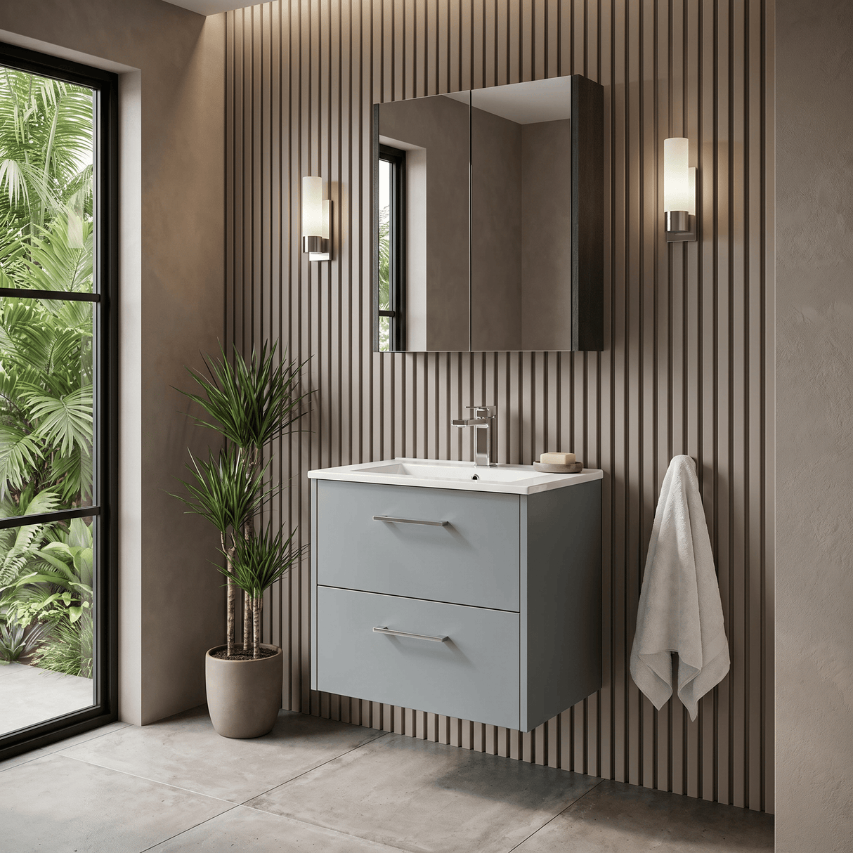 [BFPF2324B] Winshill Contemporary 2 Drawer Wall Hung Vanity Unit with Minimalist Basin, Choice of Size and Colour