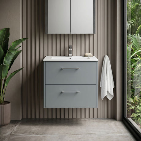 [BFPF2324B] Winshill Contemporary 2 Drawer Wall Hung Vanity Unit with Minimalist Basin, Choice of Size and Colour - Silo