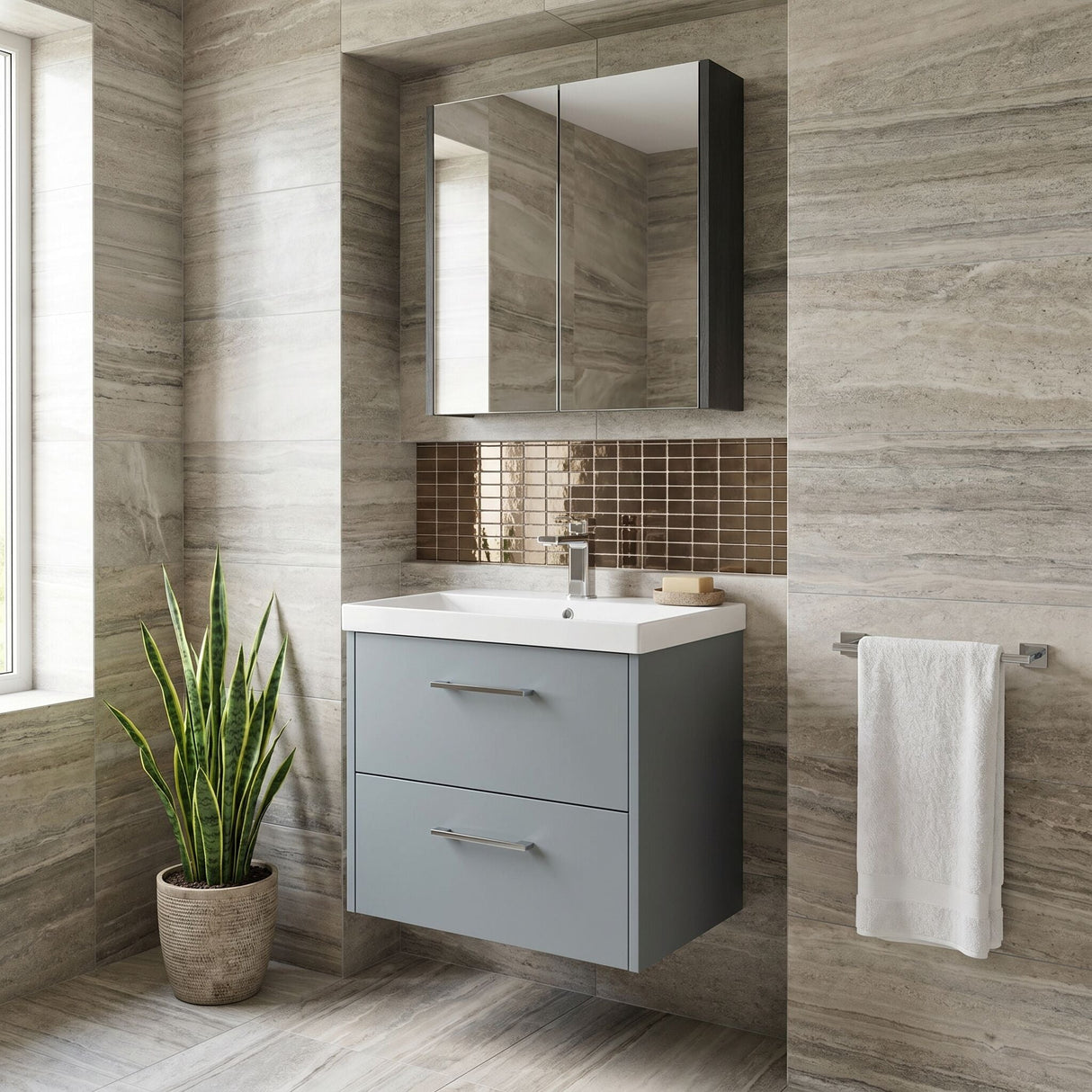 [BFPF2324D] Winshill Contemporary 2 Drawer Wall Hung Vanity Unit with Thin Edge Basin - Choice of Size and Colour