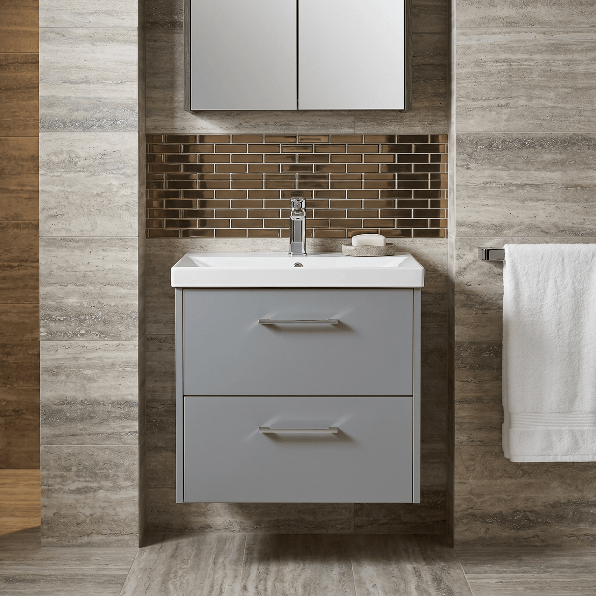 [BFPF2324D] Winshill Contemporary 2 Drawer Wall Hung Vanity Unit with Thin Edge Basin - Choice of Size and Colour - Silo