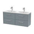 [BFPF2324F] Winshill Contemporary 4 Drawer Wall Hung Vanity Unit with Double Basin, Grey, 1200mm - Cutout
