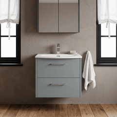 [BFPF2324G] Winshill Contemporary 2 Drawer Wall Hung Vanity Unit with Curved Basin, Choice of Colour - Silo