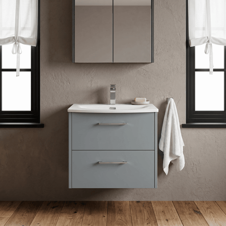 [BFPF2324G] Winshill Contemporary 2 Drawer Wall Hung Vanity Unit with Curved Basin, Choice of Colour - Silo