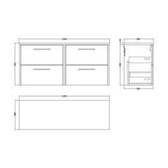 [BFPF2324LBG2] Winshill Contemporary 4 Drawer Wall Hung Vanity Unit with Bellato Grey Laminate Worktop - Choice of Colour - Technical Drawing