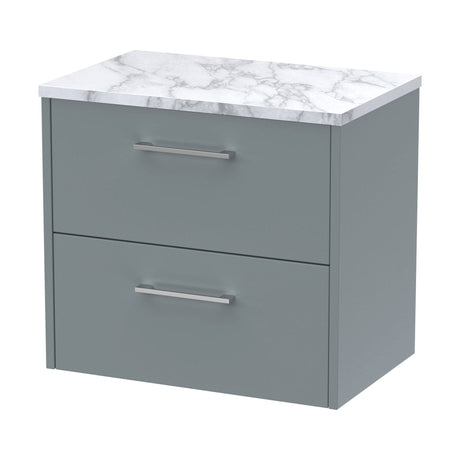 [BFPF2324LCM] Winshill Contemporary 2 Drawer Wall Hung Vanity Unit with Carrera Marble Laminate Worktop - Choice of Colour - Cutout