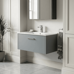 [BFPF2325B] Winshill Wall Hung 1 Drawer Vanity Unit with 1 Tap Hole Minimalist Basin, Choice of Size and Colour