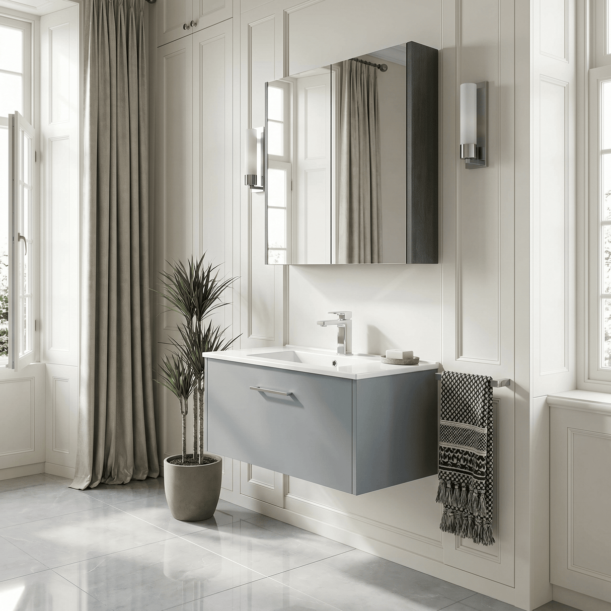 [BFPF2325B] Winshill Wall Hung 1 Drawer Vanity Unit with 1 Tap Hole Minimalist Basin, Choice of Size and Colour