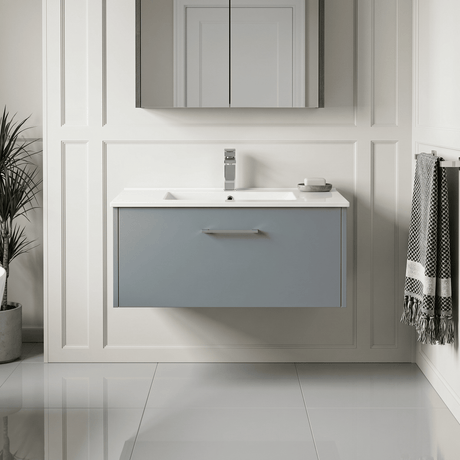 [BFPF2325B] Winshill Wall Hung 1 Drawer Vanity Unit with 1 Tap Hole Minimalist Basin, Choice of Size and Colour - Silo