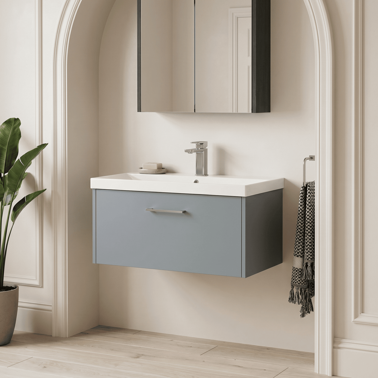 [BFPF2325D] Winshill Contemporary 1 Drawer Wall Hung Vanity Unit with Thin Edge Basin - Choice of Size and Colour