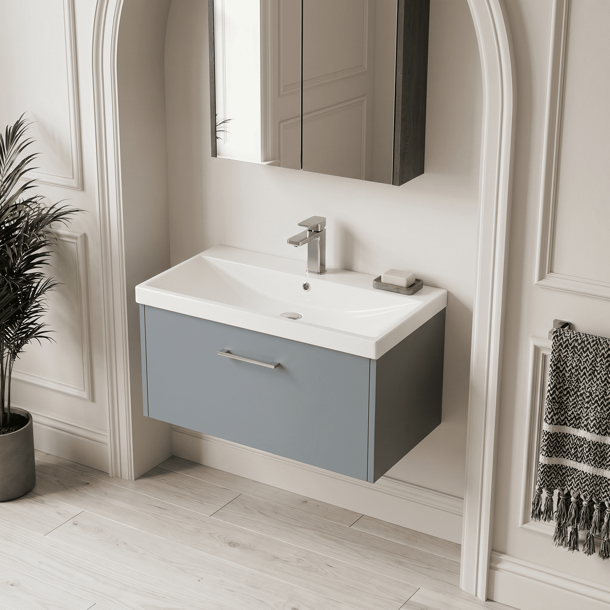 [BFPF2325D] Winshill Contemporary 1 Drawer Wall Hung Vanity Unit with Thin Edge Basin - Choice of Size and Colour