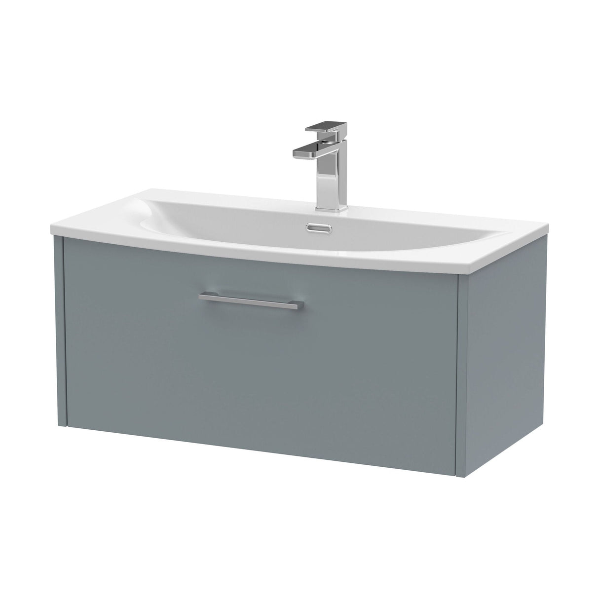 [BFPF2325G] Winshill Contemporary 1 Drawer Wall Hung Vanity Unit with Curved Basin, Choice of Size and Colour - Cutout