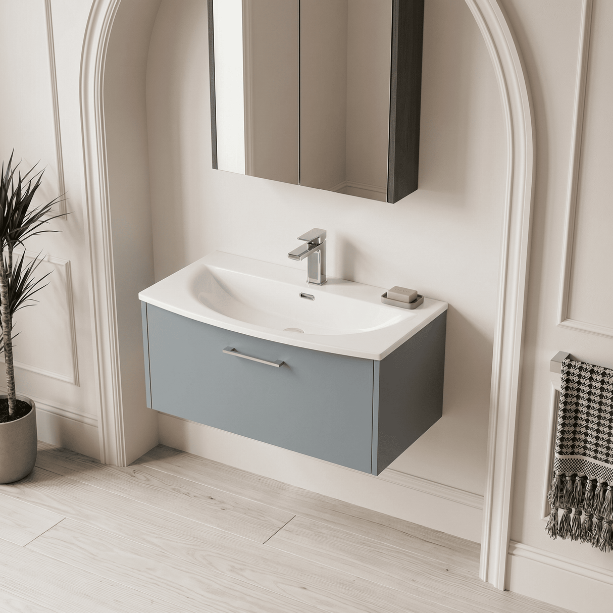 [BFPF2325G] Winshill Contemporary 1 Drawer Wall Hung Vanity Unit with Curved Basin, Choice of Size and Colour