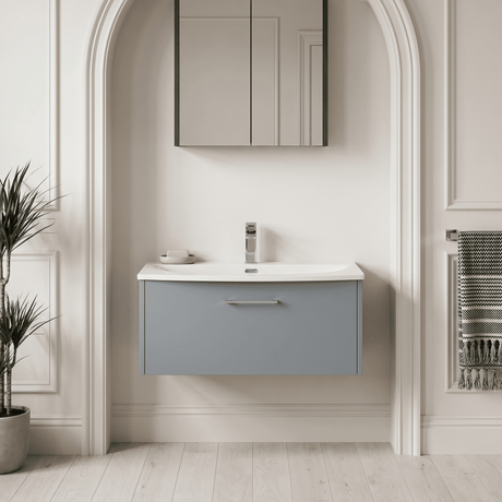 [BFPF2325G] Winshill Contemporary 1 Drawer Wall Hung Vanity Unit with Curved Basin, Choice of Size and Colour - Silo