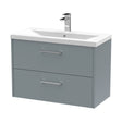[BFPF2326A] Winshill Contemporary 2 Drawer Wall Hung Vanity Unit with Mid-Edge Basin, Grey, 800mm - Cutout