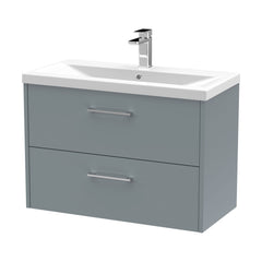 [BFPF2326A] Winshill Contemporary 2 Drawer Wall Hung Vanity Unit with Mid-Edge Basin - Choice of Size and Colour - Cutout