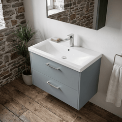 [BFPF2326A] Winshill Contemporary 2 Drawer Wall Hung Vanity Unit with Mid-Edge Basin - Choice of Size and Colour