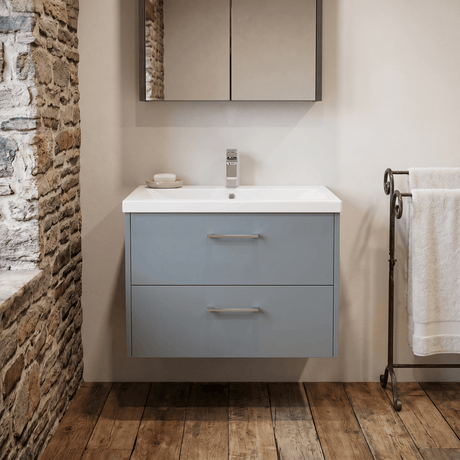 [BFPF2326A] Winshill Contemporary 2 Drawer Wall Hung Vanity Unit with Mid-Edge Basin - Choice of Size and Colour - Silo