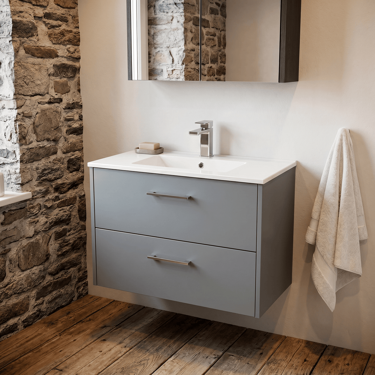 [BFPF2326B] Winshill Contemporary 2 Drawer Wall Hung Vanity Unit with Minimalist Basin, Choice of Size and Colour