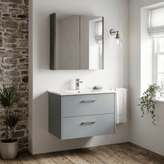 [BFPF2326B] Winshill Contemporary 2 Drawer Wall Hung Vanity Unit with Minimalist Basin, Choice of Size and Colour