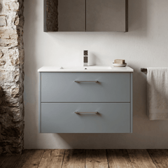 [BFPF2326B] Winshill Contemporary 2 Drawer Wall Hung Vanity Unit with Minimalist Basin, Choice of Size and Colour - Silo