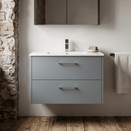[BFPF2326B] Winshill Contemporary 2 Drawer Wall Hung Vanity Unit with Minimalist Basin, Choice of Size and Colour - Silo