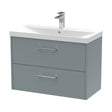 [BFPF2326D] Winshill Contemporary 2 Drawer Wall Hung Vanity Unit with Thin Edge Basin, Grey, 800mm - Cutout