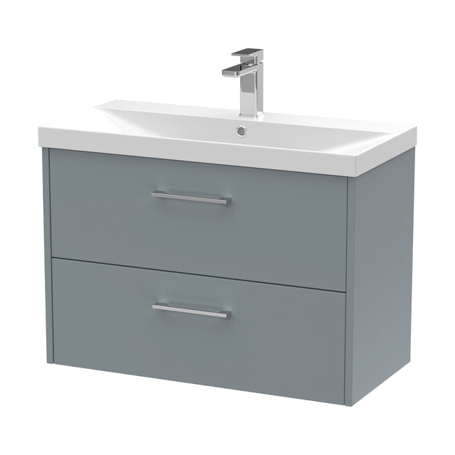 [BFPF2326D] Winshill Contemporary 2 Drawer Wall Hung Vanity Unit with Thin Edge Basin, Grey, 800mm - Cutout