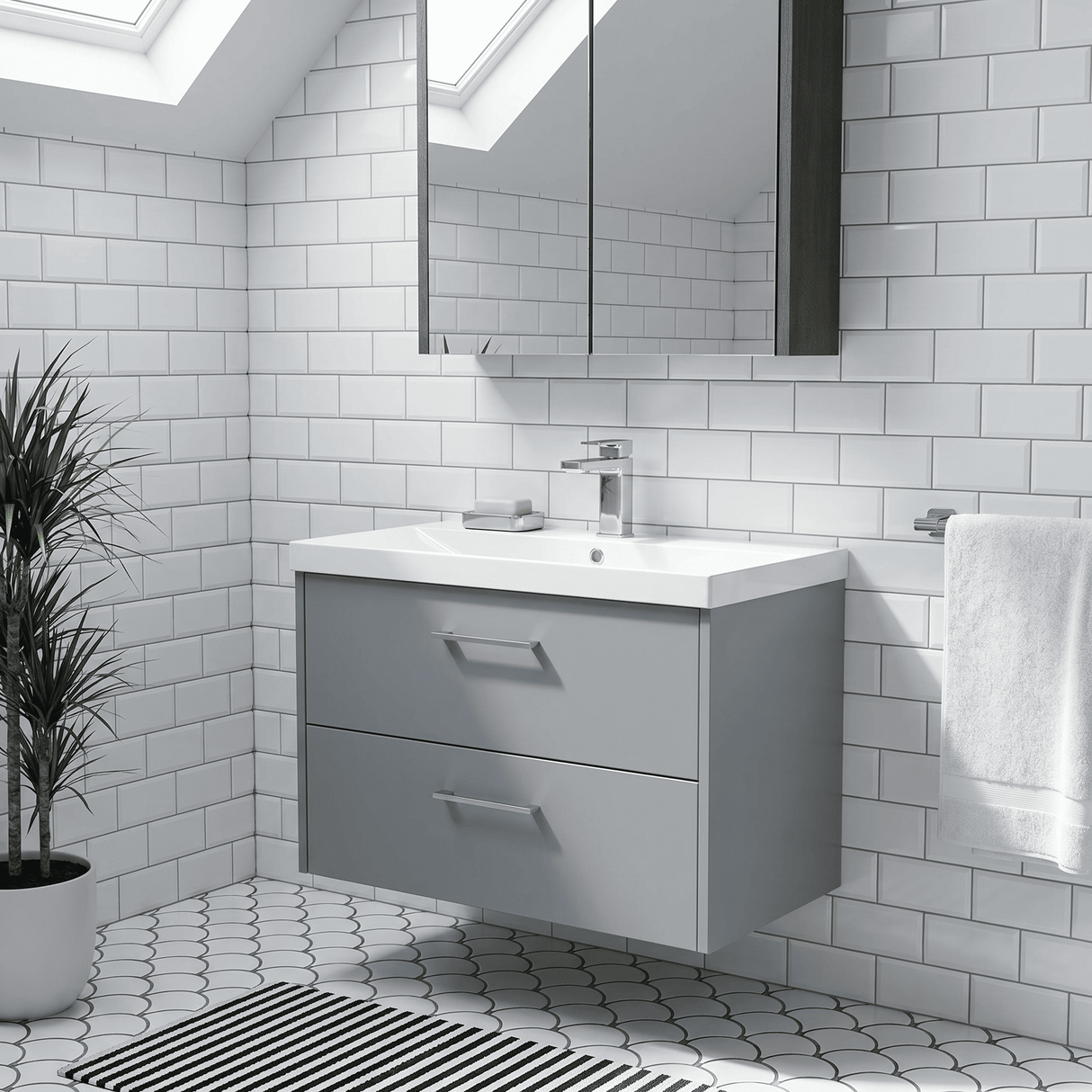 [BFPF2326D] Winshill Contemporary 2 Drawer Wall Hung Vanity Unit with Thin Edge Basin - Choice of Size and Colour